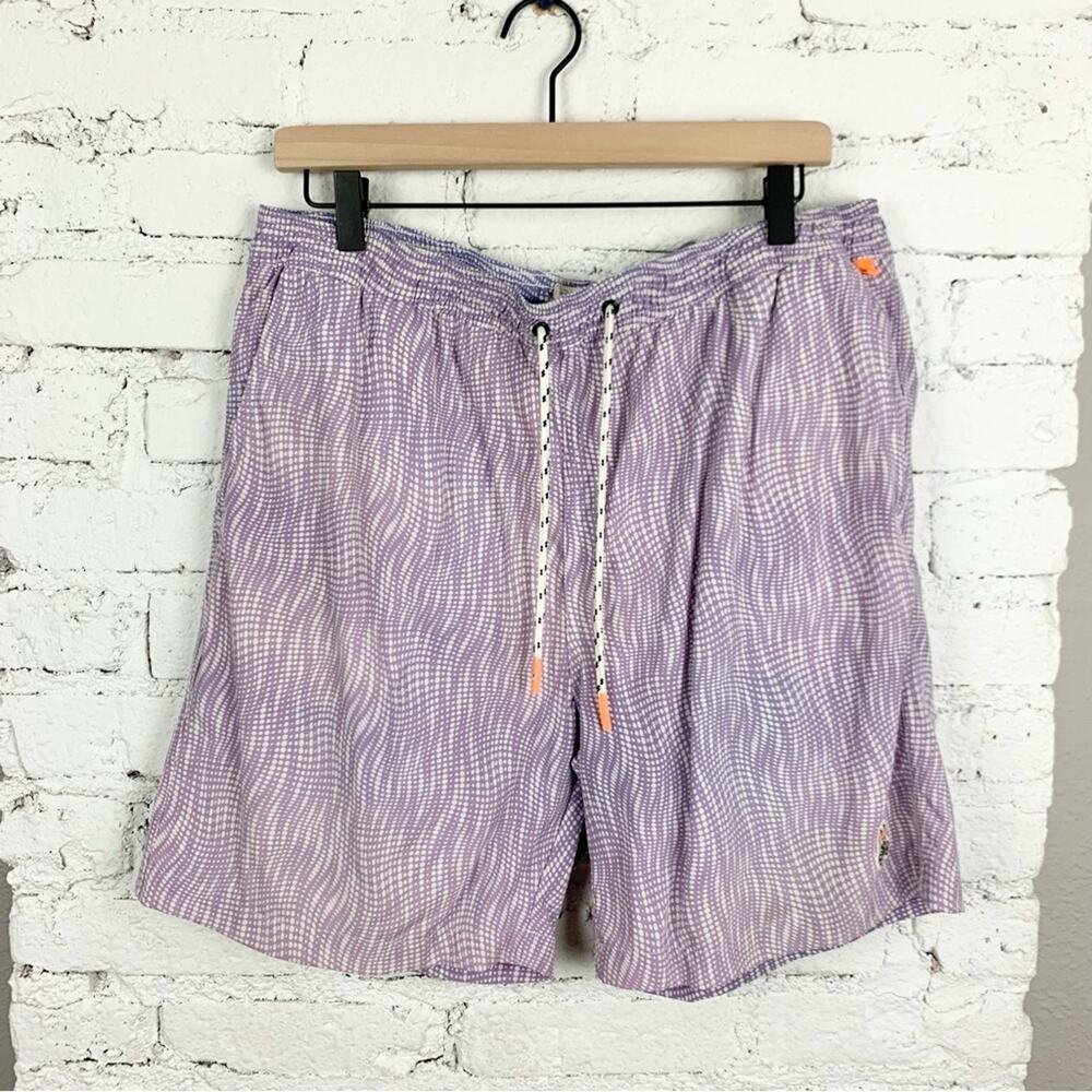 Psycho Bunny Purple Abstract Wave Print Lined Swim Trunks XL